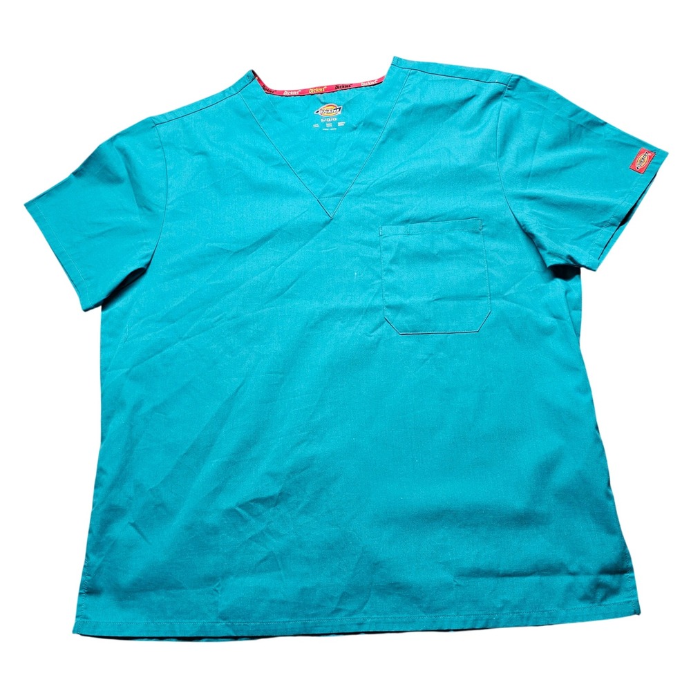 Dickies‎ Mens V-Neck Scrub Top Teal Blue Short Sleeve Pocket 83706 Size Large